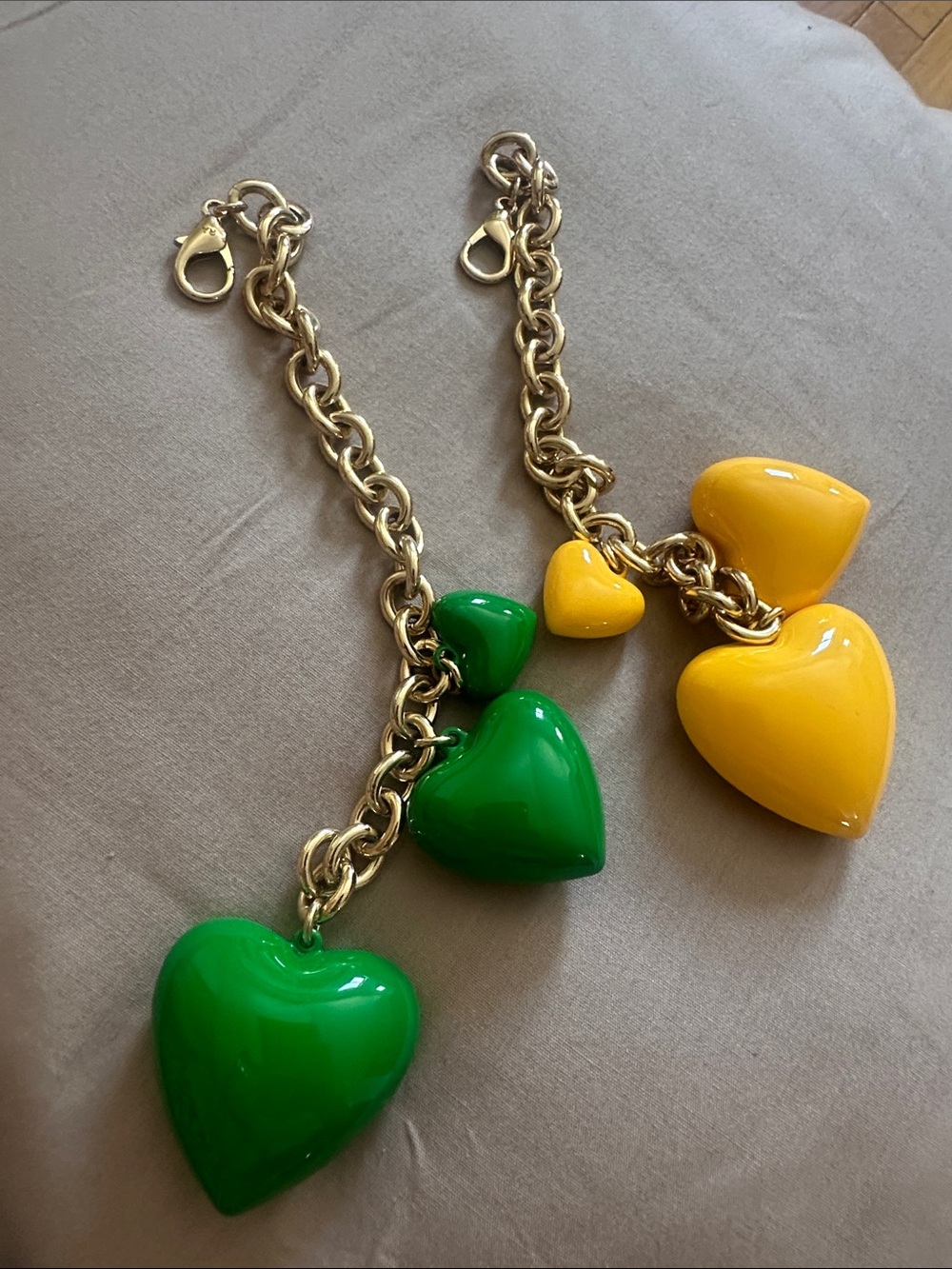 Roxanne Assoulin bag charms Green and Yellow Heart Charms